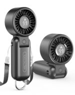 ARCTlCOOL Portable Fan Mini USB Rechargeable 5-Speed Mini Fan with DigitalDisplay, 2000mAh Battery, Hanging Neck Fan | Foldable Desktop/Handheld Designwith Hook for Makeup, Outdoor, Travel (Black) - Image 2
