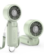 ARCTlCOOL Portable Fan Mini USB Rechargeable 5-Speed Mini Fan with DigitalDisplay, 2000mAh Battery, Hanging Neck Fan | Foldable Desktop/Handheld Designwith Hook for Makeup, Outdoor, Travel (Green) - Image 2