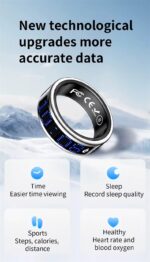 Aeoss Multi-Function Display Smart Ring with 500mAh Transparent Charging Case, Health Tracker, IP68 Waterproof, Prayer Count, Caller Alert Ring, Compatible with Android & iOS (Silver, Size 10) - Image 2