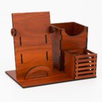 Aethonix Wooden Pen Holder Stand with Mobile Phone Stand | Desk Organizer for Office, Study & Home | Stylish Stationery Holder with Compartments | Desktop Desk Accessories - Image 2