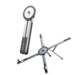 Aluminium Alloy Folding and Height Adjustable Stand Compatible with Laptop, Mobile and iPad, with Magnetic Feature for iPhone, Titanium Grey, Anodized Finish - Image 2