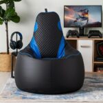Amazon Brand - Solimo Premium Faux Leather Gaming Chair Bean Bag, Filled with Beans | Capacity: Upto 6 Ft 3 in Height, 120 Kg Weight | Black Blue - Image 2
