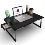 BRINKL Engineered Wood Multipurpose Foldable Laptop Table with Cup Holder | Table Home Study Writing Table, Foldable and Portable/Ergonomic Edges (BLACK COTED 1) - Image 2