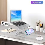 BROLAVIYA 2 in 1 Adjustable Laptop Stand with Mobile Holder, Foldable Aluminum Riser with Heat-Vent, Compatible for MacBook, Mobile, HP, Dell, Lenovo & All Other Notebooks, Silver - Image 2
