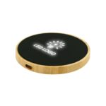 BYT Customizable Glow 15W Bamboo Wireless Charger Pad, Fast Charging Phone Stand with Eco-Friendly Wood Desk Accessory, USB-C Cable - Beige - Image 2