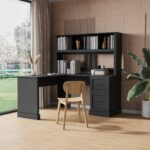 Bellemave L Shaped Desk, Computer Desk, Home Office Desk with Drawers, Bookshelf and Hutch, L-Shaped Study Table Writing Desk, Corner Gaming Computer Desk with Storage, Black - Image 2