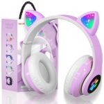 Bluetooth Noise Cancelling Headphones for Kids,Foldable Cat Headphone with LED Light Up Ear,Cat Ear Headphones for Toddler with Microphone/TF Card,Kids Bluetooth Headphones for ipad - Image 2