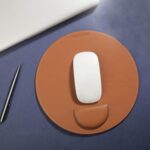 CLADD INTERNATIONAL Vegan Leather Round Mouse Pad Wrist Rest | Ergonomic Stitched Edge | Cushion Foam Support & Pain Relief | Computer Laptop Home & Office Non-Slip Hard Base | Tan - Image 2