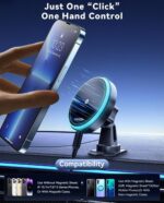 ESSAGER RGB Qi2-Certified 15W Car Mount Car Charger, Air Vent/Dashboard 2 in 1 Wireless Car Charger for iPhone 17/16/15/14/13/12, Fast Charger, Black - Image 2