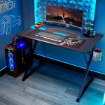 EUREKA ERGONOMIC 39 Inch Gaming Desk for Small Spaces, X Shaped Computer Desk with Mouse Pad, Headphone Hook, Gaming Controller Stand, Cup Holder (Wood, Laminated) - Image 2