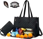 Elegant Work Bag with Insulated Lunch Compartment Laptop Tote Bag Stylish Quilted Shoulder Office Bag for Women with Separate Lunch Box Storage Section - Image 2
