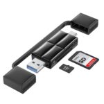 Essager 2-in-1 SD/TF Card Reader, USB 3.0 and Type-C OTG Adapter, Compatible with MacBook, iPad Pro and Android, Black - Image 2
