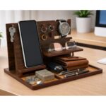 Executive Wooden Docking Station for Men | Mobile, Glasses & Wallet Organizer with Key Hooks and Accessory Tray, Luxury Desk & Bedside Table Stand | Size: 11 x 8 x 6 Inch - Image 2