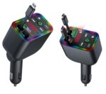 FKU 5-in-1 Super Fast Car Charger | Built in Starlight Lamp 120W Charging Adapter | Type-C + iOS Compatible | Bluetooth FM MP3 & Rainbow LED Display - Image 2