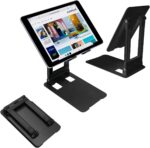 FKU Adjustable Desk Tablet Stand Holder Portable iPad Stand for Foldable Desktop Holder Stands Telescopic Monitor Mount Super Sturdy Metal Compatible for Mini Laptop, Phone, iPad Pro. Black - Image 2