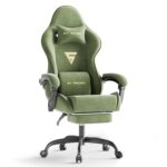 Ferghana Velvet Fabric Ergonomic Gaming Chair with Footrest and Massage, High Back Reclining Computer Gamer Chair for Adult, Racing Style PC Video Game Chair Suitable for Home Office (Green) - Image 2