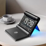 Foldable Alarm Clock Wireless Charger with Atmosphere Lights, Week Display, Dual Alarms, 4 Level Brightness, 6 Speed Volume,8 Music Rightones, Foldable Design, Easily Carry - Image 2