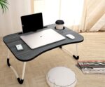 Foldable Wooden Mini Laptop Table for Bed, Smart Study Table with Drawer New Kids & Adults (Black Smart) - Image 2