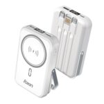 Foxin All-in-One Mag Pro 10000mAh Magnetic Wireless Power Bank | 22.5W Fast Charging, MagSafe & Wireless Charging for Android & iPhone 12 & Above | Built-in Cables | Stand | BIS Certified | White - Image 2