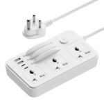 HAMMER Power Strip with 3 Universal Sockets with Child Security, Total 40w (2 USB Ports and 2 Type C 20w PD Individual), Mobile Holder,High Temperature Surge Protector,2300W with 1.5 Meter Cable White - Image 2