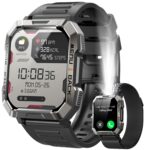 IOWODO Military Smart Watch for Men (Answer/Make Calls), 2.01'' Smart Watch for Android and iPhone, Fitness Tracker with Flashlight/Compass/100 Days Battery/Heart Rate/Sleep/100+ Sport Modes(2 Straps) - Image 2