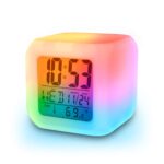 Inditradition Plastic Abstract Alarm Clock with 7 Colour Changing Digital Display and Temperature (White, 7.5 x 7.5 x 7.5 cm) - Image 2