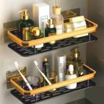 JIALTO 2 Pcs Aluminum Wall Mounted Bathroom Organiser | Floating Shelf for Wall for Bathroom Cabinet | Multifunctional Large Capacity Bathroom Rack | Bathroom Shelf for Wall (Gold) - Image 2