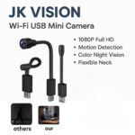 JK VISION Wi-Fi USB Mini Camera | 1080P Full HD Surveillance with Motion Detection, Color Night Vision & Flexible Neck | Wireless Spy Cam for Home, Office & Car Security - Image 2