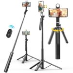 KINGONE Long Selfie Stick with Tripod Stand Aluminum 71inch/180cm, 360° Degree Rotation Selfie Stick Tripod for Phone, Rechargeable Remote & LED Fill Light, 1/4" Screw for Camera Gopro for Vlogging - Image 2