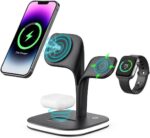 Magnetic Charging Station, 5 in 1 Fast Mag-Safe Wireless Charger Stand for iPhone 15,14,13,12 Pro/Max/Mini/Plus, Apple Watch and Airpods 2 with LED and Adapter (Black) - Image 2
