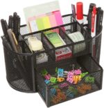 Metal Mesh Desk Organizer with Drawer | 8-Compartment Pen & Stationery Holder | Multi-Purpose Desktop Organizer for Office, Home & School | Durable Steel Mesh Storage for Pens, Notes, Accessories - Image 2