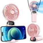 Mini Portable Fan | Rechargeable USB Handheld Fan | 5-Speed Adjustable, Handheld Cooling Fan for Home, Office, Car, and Travel | Compact & Lightweight Design | 90° Foldable Desk Fan with Base (Pink) - Image 2