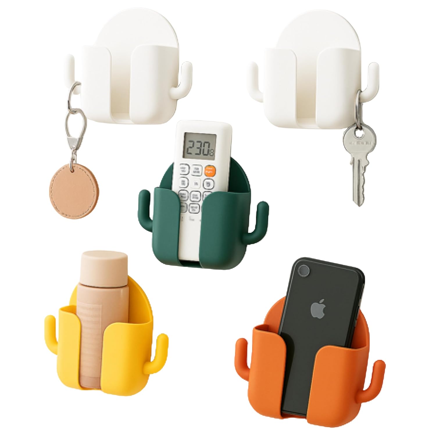 Mobile Holder for Home – Self-Adhesive Mobile Stand for Wall with Dual Hooks, Multipurpose Remote Holder Wall Mount for Phone, AC Remote & Earphones – Durable ABS Build, Pack of 4 (Random Color) - Image 2
