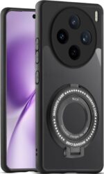 Mr. Case Back Cover for Vivo X200T 5G with Transparent Back & Kickstand | Clear Hard Back with Silicone Frame - Black - Image 2