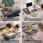 Multipurpose Foldable Laptop Table with Cup Holder, Study Table, Bed Table, Breakfast Table, Ergonomic & Rounded Edges/Non-Slip Legs Kids & Adults Writing Desk for Office/Home/School (Black) - Image 2