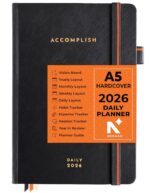 NEORAH —A5 DATED DAILY Planner 2026 ACCOMPLISH-512 Pages of Yearly•12 Month•52 Week+Hourly•365 Daily Journal Pages•Budget•Habit Tracker-Office Diary - Hardcover[Pen Loop Attachable](BLACK ONYX) - Image 2