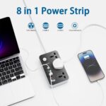 New Extension Board with USB Port Type 3 A & 2 C, 8 in 1 Power Strip with 3 Universal Extension Borad with Switch for Home Office Travel Overload Protection Smart Charging Desktop Multi Plug - Image 2