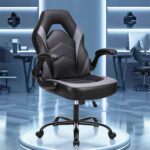 OLIXIS Computer Gaming Desk Chair - Big and Tall Ergonomic Comfy Lumbar Support with Flip-up Armrest and 360° Swivel Wheels, PU Leather Height Adjustable Video Game, for Home and Office, Grey - Image 2