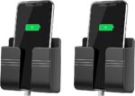 Pack of 2 Wall Mounted Mobile Holder & Storage Case for Remote with Charging Port, Adjustable Viewing Angle, Multi-Purpose Wall Stand for Phones (Black) - Image 2