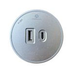 Power Track Socket with USB & Type-C Ports | Smart Home Gadgets | Electrical Wall Outlet for Kitchen Office | with Blue LED Ring | Modular Rotating Outlet | Surge Protector - Round (Silver) - Image 2