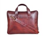 Premium Brown Crocodile-Pattern Leather Briefcase – Laptop Bag with Shoulder Strap - Image 2