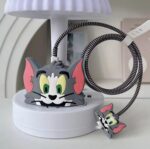 PunnkFunnk Cute Cartoon Protective Case for iPhone 18W & 20W USB-C Adapter Charger Cable, Unique Design Funny 3D Cartoon Charger Cover Cable Protector for iPhone Fast Charger (Tom) Grey - Image 2
