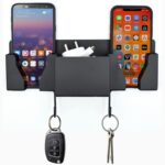 Pure Metal Multi-Purpose Wall Mount Mobile Cell Phone Holder, AC TV Remote Stand, Phone Charging Wall Stand - Indian (3 Pockets Black) - Image 2