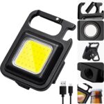 Rechargeable COB LED Keychain Flashlight with Bottle Opener, USB-C Charging Cable, Portable Work Light, Black - Image 2