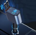 Retractable Car Charger - 4 in 1 Fast Car Phone Charger 120W, 2 Retractable Cables 31.5 Inch and 2 USB Ports,Compatible for iOS & Android Cell Phones All Device Charging, Blue - Image 2