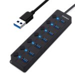 Rexmon 7-Port USB 3.0 Hub with Individual Power Switches and Lights, High-Speed Data Hub Splitter Portable USB Extension Hub for PC Laptop and More (No Power Adapter) 30 cm Cable Long - Image 2