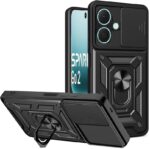 Ring Case Sliding Shutter Camera Bumper Defender Hybrid Polycarbonate Ring Case Back Cover for Infinix Smart 10 / Pop 10 - Black - Image 2