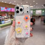 SPARKUP Cute 3D Floral Transparent Phone Case | Colorful Daisy Flower Designer Shockproof Back Cover with Raised Camera Protection | Glitter Finish iPhone Case for Women & Girls (iPhone 17 Pro) - Image 2