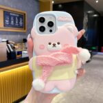 SPARKUP Pink 3D Cute Bear with Scarf Phone Case | Soft Silicone Case Protective Cover, Shockproof & Flexible, Kawaii Design for Girls & Women (iPhone 16) - Image 2