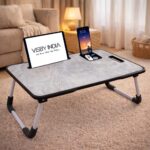 Smart Latest Multipurpose Foldable Laptop Table with Cup Holder, Study Table, Bed Table, Foldable and Portable/Ergonomic & Rounded Edges/Lifetime Non-Slip Legs (Marble C-Biding) - Image 2